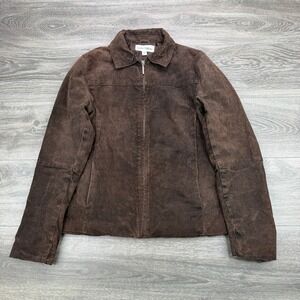 Boston Harbour Suede Leather Jacket Womens Medium Chocolate Brown Collared 90s